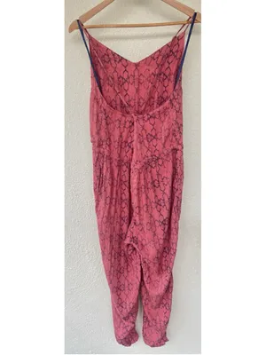 Free People Sunset Romper Tomato Combo Pink Printed Cami Jumpsuit Women's Medium thumbnail 4