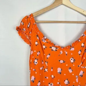 Free People Like a Lady Orange Floral Ruffle‎ Hem Mini Dress M thumbnail 5