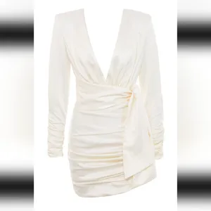 NWOT House of cb, Ivory Draped Satin Dress Size M US 6-8 thumbnail 3
