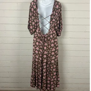 Urban Outfitters Lottie Chocolate Floral Tie-Back Midi Dress size L thumbnail 6