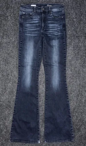 Gap 1969 Resolution Skinny Flare Jeans Dark Wash Faded 27 R High Rise Retro Boho thumbnail 1