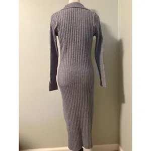 Nanette Lepore Ribbed Knit Collared Button gray Midi Dress‎ S classic body con thumbnail 3