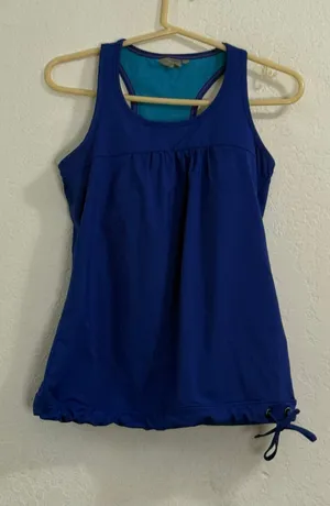 Athleta Women's Small Racer Back Built In Bra Drawstring Bottom Tank Blue thumbnail 1