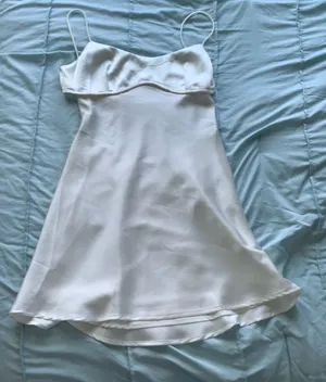 White Satin Open Back Mini Princess Polly Dress thumbnail 1