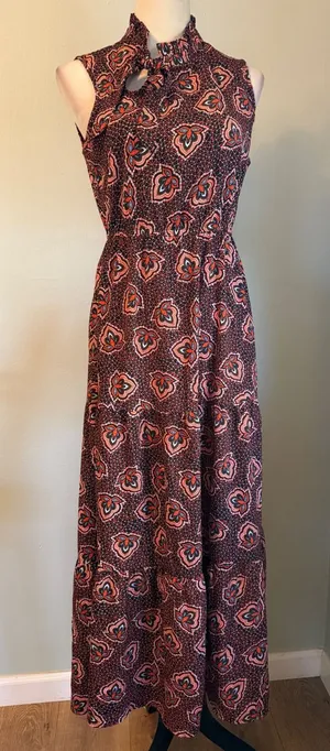 Paisley Maxi Dress Sleeveless Tie Neck Orange S boho whimsi resort festival y2k thumbnail 1