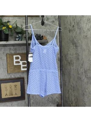 NWT Salt + Cove Crochet Front-Drawstring Romper Cover Up Cornflower Blue XS thumbnail 3