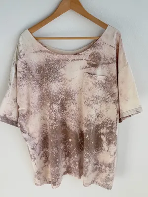 Bleached grunge off the shoulder pocket tee Tan Size XXL thumbnail 1