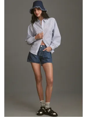 Maeve by Anthropologie Mixed Stripe Cutout Buttondown Shirt Women's Size M thumbnail 8