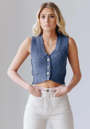 FREE PEOPLE Ava Knit Vest in Blue Size Small thumbnail 1