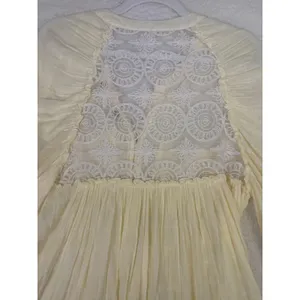 Free People Blouse Womens Small Yellow Sheer‎ Crochet Lace Boho Indie Cottage thumbnail 4