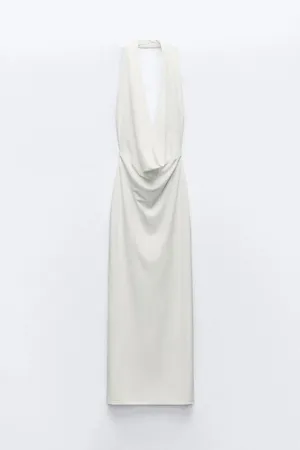 Zara maxi dress gown bodycon halter plunge neck party formal wedding evening thumbnail 19