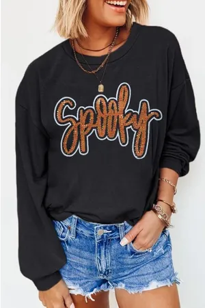 Spooky Rhinestone Drop Shoulder Sweatshirt thumbnail 1