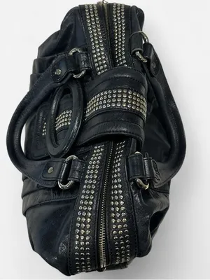 Marciano Black Leather Tote with Studded Stripe and Logo thumbnail 4