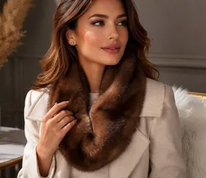 Vintage Genuine Mink Fur Collar Scarf Shawl Stole 35" Lined Light Brown Clips thumbnail 1