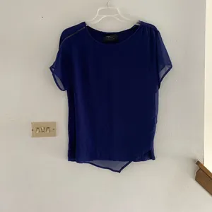 Zara Basic Special Edition Short Sleeve Top Zipper Detail Size Large Navy thumbnail 6