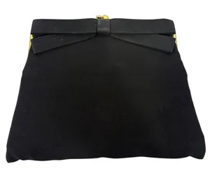 Vintage Black Fabric‎ Bow Clutch Bag Gold Tone Frame Kiss Lock Evening Purse thumbnail 1