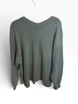 Aerie Olive Green Textured V-Neck Oversized Sweatshirt thumbnail 2