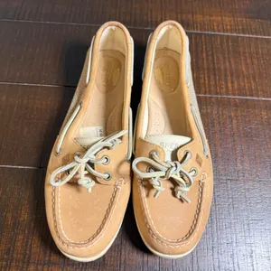 Sperry Top-Sider Firefish Boat Shoes Women 9M Tan Leather Linen Nautical Loafers thumbnail 3