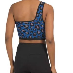 Free People Movement Free Throw One Shoulder Crop Top Spotted Leopard Blue XS/S thumbnail 2