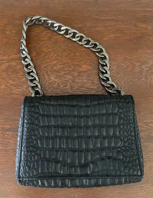 Black Croc-Embossed Shoulder Bag with Chain Strap Zara brand thumbnail 1