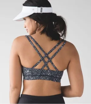Lululemon Energy Bra Black White Speckled Strappy Back Medium Support Yoga Bra thumbnail 1