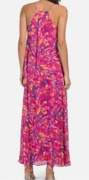 NEW Nicole Miller NY Hot Pink Floral Print Sleeveless Maxi Shift Dress Size XL thumbnail 2