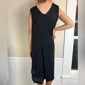 Yigal Azrouel Black One Shoulder Asymmetric Draped Cocktail Dress Petal Trim thumbnail 3