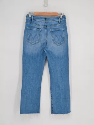 Mother The Hustler Ankle Fray Jeans Raw Hem in Grasping At Straws Blue Womens 30 thumbnail 4