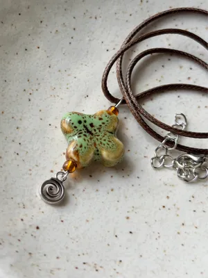 Handmade chunky flower cross ceramic bead cute fairy boho retro necklace🤎 thumbnail 4