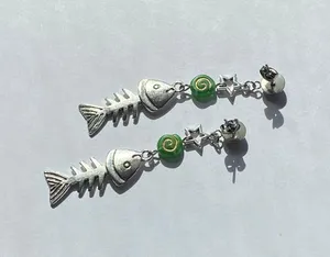 fish bone boho funky unique dangle earrings🌀🐟💙 thumbnail 4
