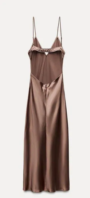 ZARA dress midi maxi satin wedding chocolate brown party cocktail thumbnail 7