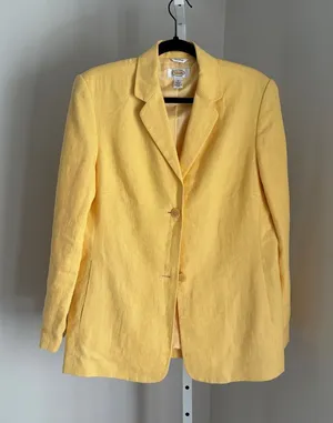Talbots Butter Yellow Women’s Irish Linen Blazer Classic Tailored Jacket Sz 12 thumbnail 1