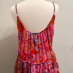 Free People Julianna Maxi Dress Small Red Floral Tiered Chiffon Sheer Boho Chic thumbnail 16