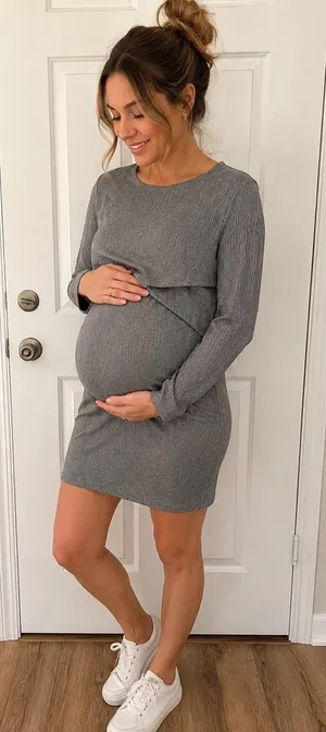 NWT - S - H&M Mama/Maternity Gray Long Sleeve Mama Nursing Dress thumbnail 1