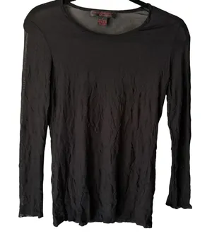 Pleats Collection Y2k Small Black Sheer Mesh Long‎ Sleeve Stretch Top Grunge thumbnail 1