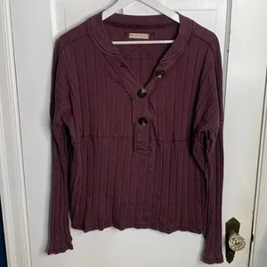 We the Free Free People In The Mix Henley Top in Magic Berry W-295 Sz M thumbnail 4