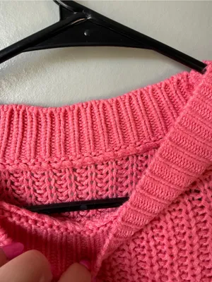 Coral Pink Chunky Knit Cropped Sweater Small thumbnail 2
