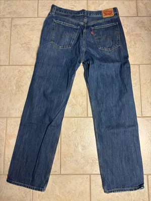 Levi “Low Pro Straight” Distressed Jeans in Dark Blue thumbnail 5
