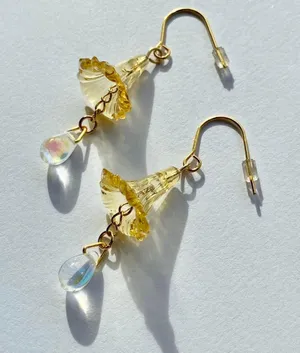 Handmade quality Czech glass beads & German acrylic flower beads cute fairy cottage style dangle earrings💐🩵 thumbnail 1