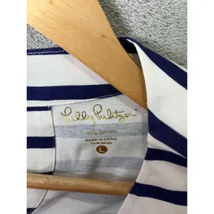 Lilly Pulitzer Beacon Dress Navy Stripe 3/4 Sleeve Preppy‎ Coastal Resort Large thumbnail 7