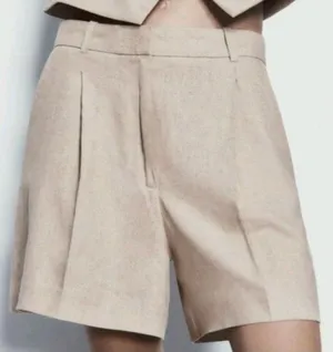 Zara High Rise Linen Blend Shorts Tan Beige Size XS Preppy Career Minimalist thumbnail 1
