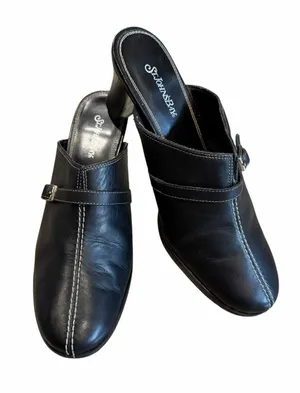 St John’s Bay Y2K Leather Shoes Size 8 Black Mules Clogs Buckle Office Neutral thumbnail 1