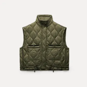 NWOT ZARA Khaki Green Puffer Jacket Sleeveless Pockets Lightweight Oversize M thumbnail 5