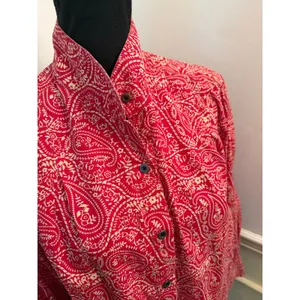 Scully Western Tomato Red & Cream Paisley Floral Button Down Blouse Top Collar thumbnail 3