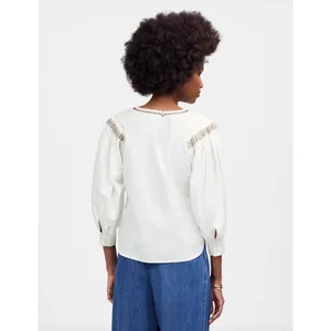 Madewell Embroidered Poplin Balloon Sleeve Top Blouse Cotton White Medium NWT thumbnail 3