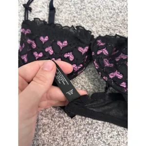 Victoria's Secret Sexy‎ Little Things Black Pink Heart Bra 34B Underwire VTG Y2k thumbnail 4