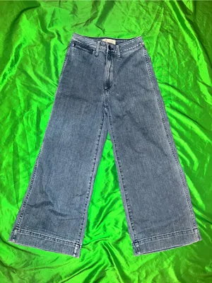 Madewell Wide-Leg High-Rise Cropped Jeans in Blue Wash size 24P thumbnail 1