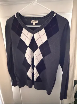 St. John's Bay Argyle Women's Gray Sweater Size L thumbnail 1