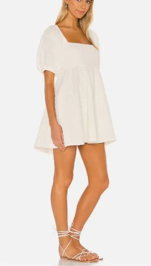 FREE PEOPLE Violet Puff Sleeve Tie Back Babydoll Mini Dress in White Size M (?) thumbnail 15