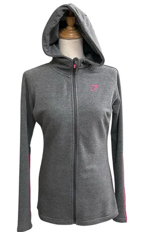 GYMSHARK Womens sz Small Light Gray Zip Pocket Thumbhole Hoodie Active Jacket‎ thumbnail 1